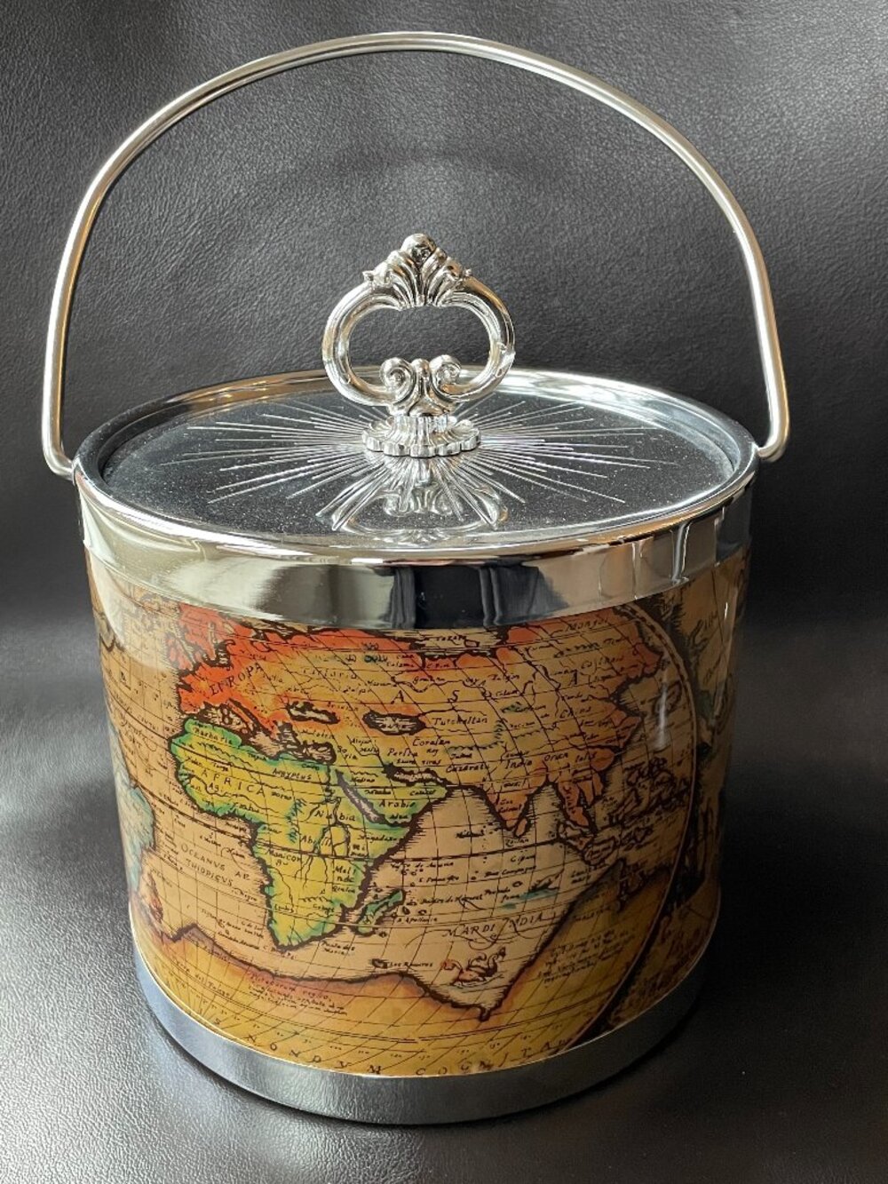Vintage Kitschy 70s Ice Bucket World Map/Atlas-Ortelius Map